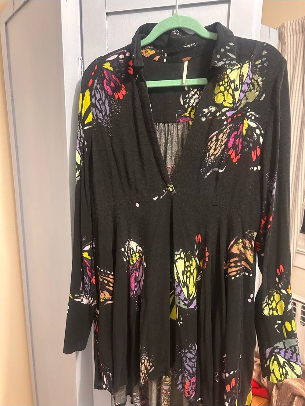 Free People Black Butterfly-Print Tunic Top